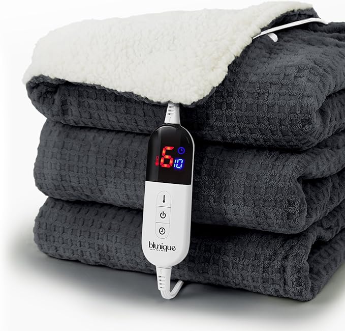 Heated Blanket Electric Blanket Full Waffle, 72x84 Inches Sherpa Fleece Fast by blunique