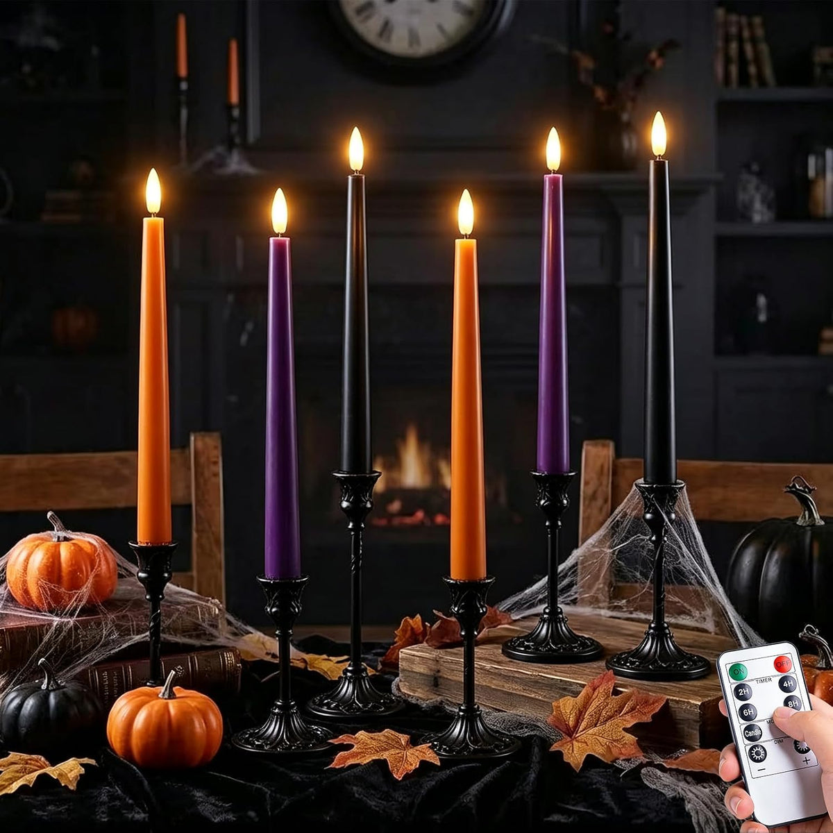 Halloween Decor Indoor, Halloween Decorations, Flameless Taper Candles, 6Pc