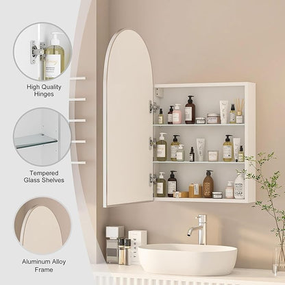 Arched Medicine Cabinet with Mirror, Brushed Nickel Mirror Cabinet with Storage - Image 5