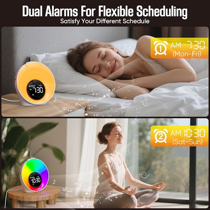 Wake Up Light Sunrise Alarm Clock, Night Lights, Dual Alarms, Bedside Lamp - Image 7