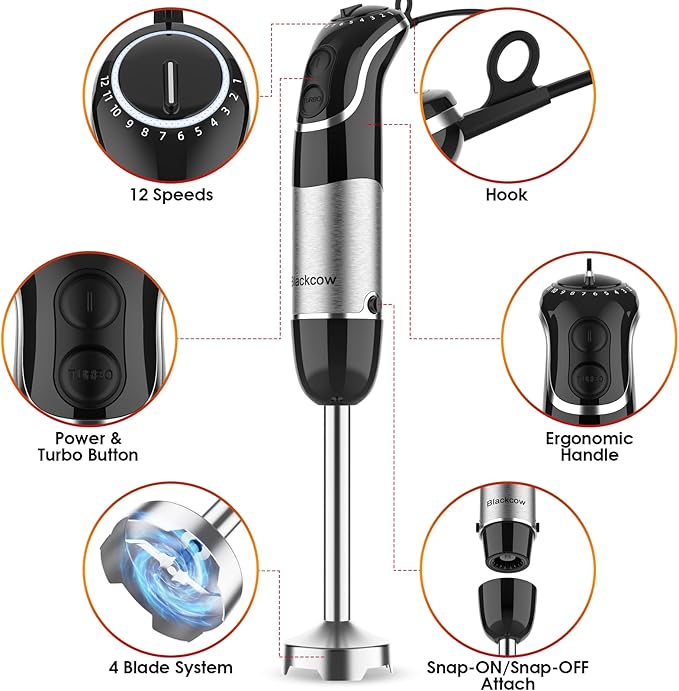 Blackcow Corded Immersion Blender Handheld - Image 4