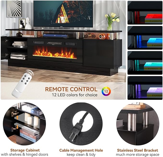 Fireplace TV Stand with Two Hinged Doors - Image 6