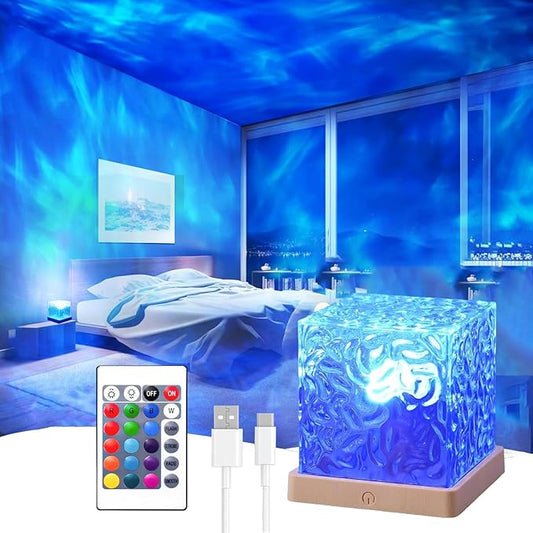 Growalleter Ocean Wave Projector Light, 16 Color Rechargeable Ocean Lamp by Growalleter