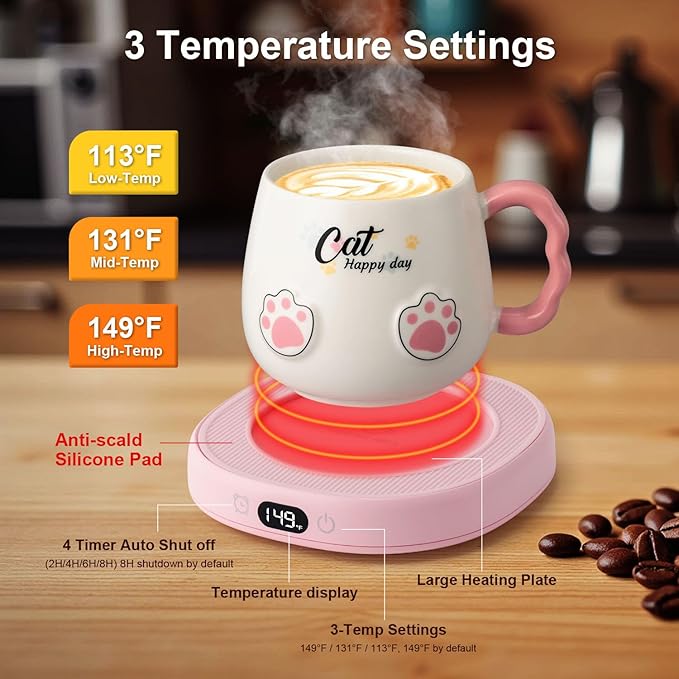 Bsigo Smart Coffee Mug Warmer & Cute Cat Mug Set, Coffee Beverage Cup Warmer - Image 4