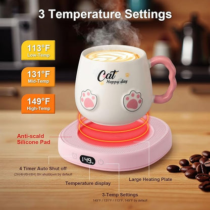 Bsigo Smart Coffee Mug Warmer & Cute Cat Mug Set, Coffee Beverage Cup Warmer - Image 4
