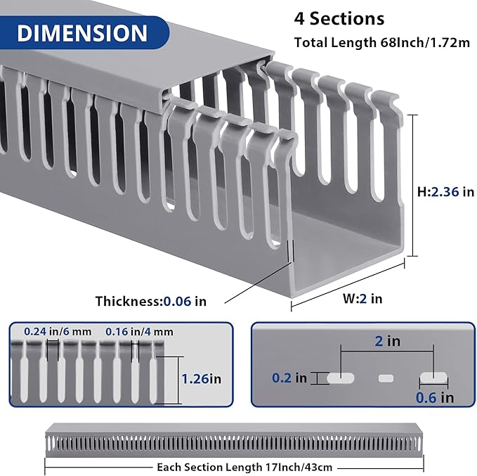 ZhiYo 68in Server Rack Cable Management Raceway, H2.4 x W2in Large Capacity - Image 2