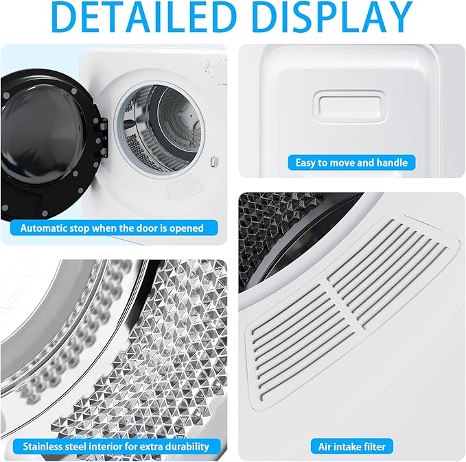 1.6 Cu.Ft Portable Clothes Dryer, 800W Fast Drying Front Load Laundry Dryer - Image 5