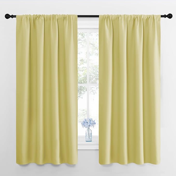 NICETOWN Kitchen Curtains, Short Blackout Drapes, Paler Yellow, Thermal by NICETOWN