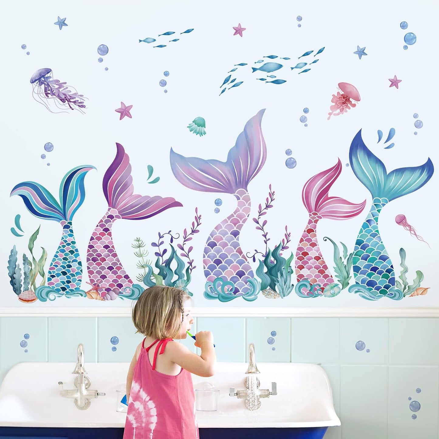 wondever Mermaid Tail Wall Decals Under The Sea Seaweed Wall Stickers | Peel and Stick, Removable, Wall Art Decals, Wall Decoration, Kids Room, Girls Bedroom Baby Nursery Playroom Decor