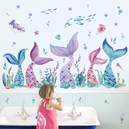 wondever Mermaid Tail Wall Decals Under The Sea Seaweed Wall Stickers | Peel and Stick, Removable, Wall Art Decals, Wall Decoration, Kids Room, Girls Bedroom Baby Nursery Playroom Decor