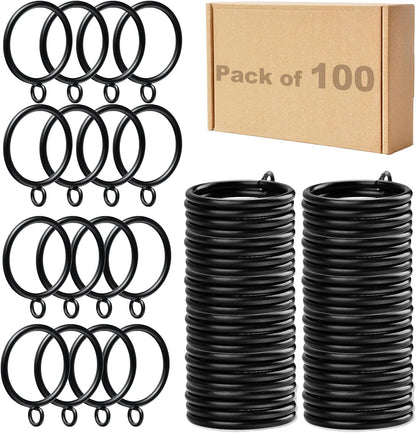 Curtain Rings Black Bulk 100Pack with Eyelets 1.5In ID for 1.25Inch Rods | Metal Drapery Rings Apply for Curtain Rods(Designed to fit up to 1 1/4-inch diameter curtain rod.)