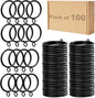Curtain Rings Black Bulk 100Pack with Eyelets 1.5In ID for 1.25Inch Rods | Metal Drapery Rings Apply for Curtain Rods(Designed to fit up to 1 1/4-inch diameter curtain rod.)