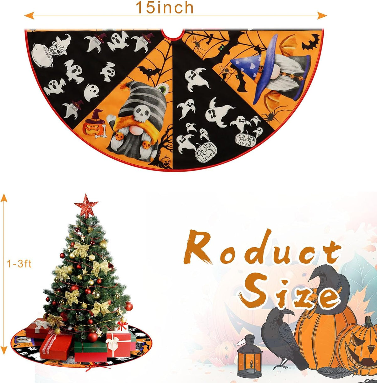 15 Inch Mini Halloween Tree Skirt Fall Thanksgiving Day Tree Skirt Small Reve...