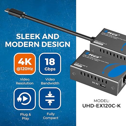OREI 4K 120Hz USB-C to HDMI Over Cat6/7 Ethernet Extender, Presentation - Image 4