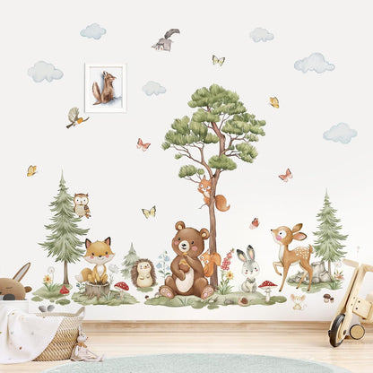 wondever Woodland Animals Wall Decals Pine Tree Bear Wall Stickers (XL) | Peel and Stick, Removable, Wall Art Decals, Wall Decoration, Kids Room, Bedroom Baby Nursery Playroom Decor