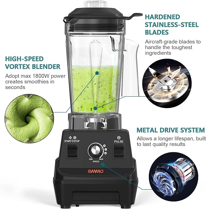 OMMO Blender 1800W, Professional High Speed Countertop Blender - Image 4
