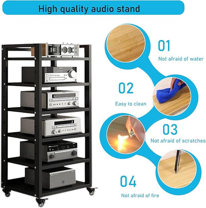 Dernoing 6 Tier Audio Rack Tower, CD Record Player Stereo Receiver AV Equipment - Image 6