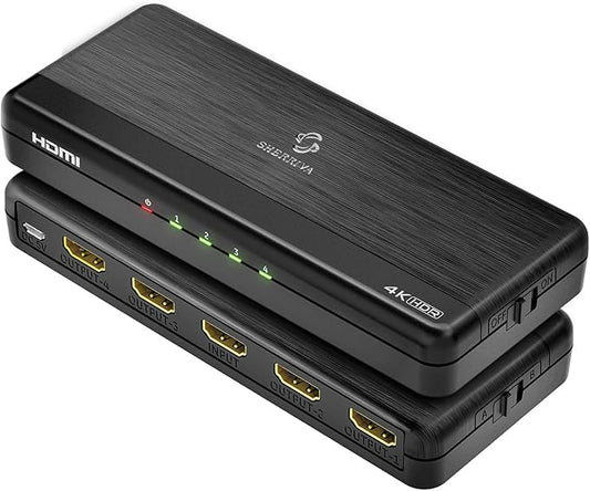 SHERRIVA 4K HDMI Splitter 1 in 4 Out – 4K@60Hz, 1080p@240Hz, Auto Downscaling by SHERRIVA