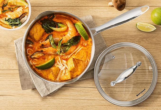Rorence 3-Quart Saucepan with Lid: Pour and Strain Stainless Steel Sauce Pan - Image 6