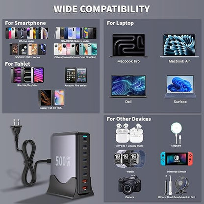 500W GaN USB C Charger Block Charging Station 8 Port Fast Charger Block - Image 7