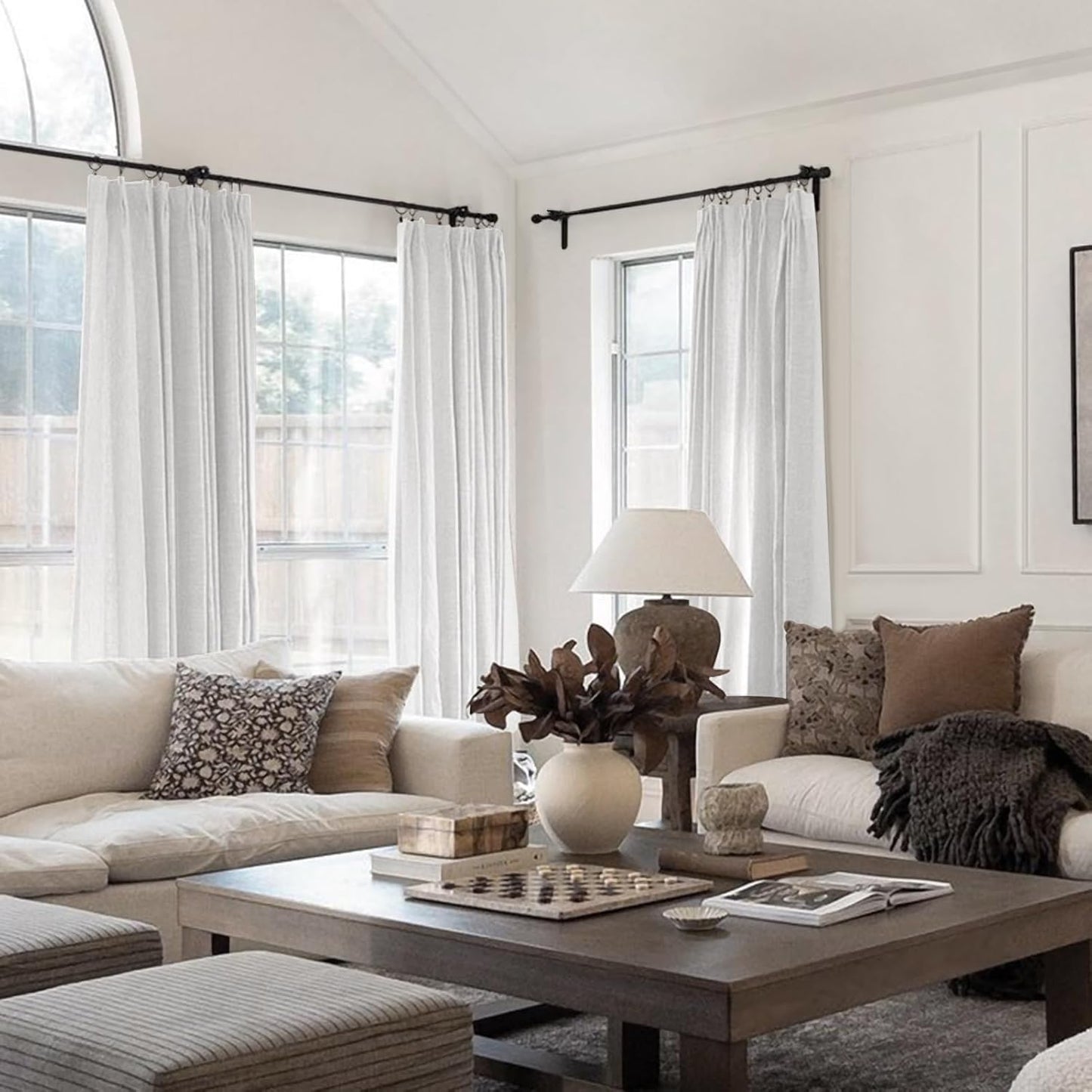 TWOPAGES White Linen Cotton Blend Pinch Pleated Curtain,52Wx96L | Linen Cotton Blend; Natural Texture; Pinch Pleats; Light Filtering; Window Treatment; Lined Drape for Living Room; 1 Panel