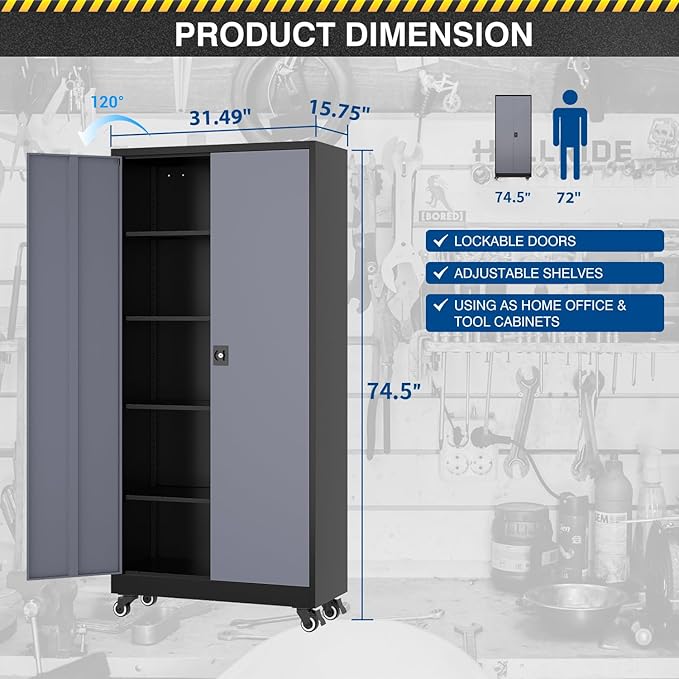Metal Rolling Storage Cabinet-74.6” Tall Steel File Cabinets - Image 3