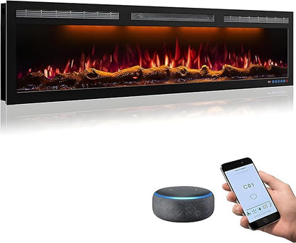 WiFi-Enabled Electric Fireplace Recessed & Wall Mounted, 60 Inch Slim Electric by Mystflame