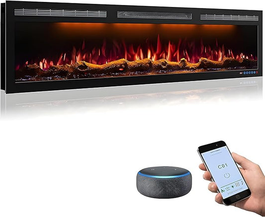 WiFi-Enabled Electric Fireplace Recessed & Wall Mounted, 60 Inch Slim Electric by Mystflame
