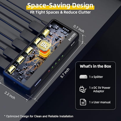 SHERRIVA 8K HDMI Splitter 1 in 4 Out, 1x4 Duplicate/Mirror Screens, HDMI 2.1 - Image 9