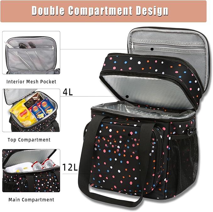 Expandable Insulated Lunch Box, Double Deck Lightweight Large Lunch Bag Tote - Image 2