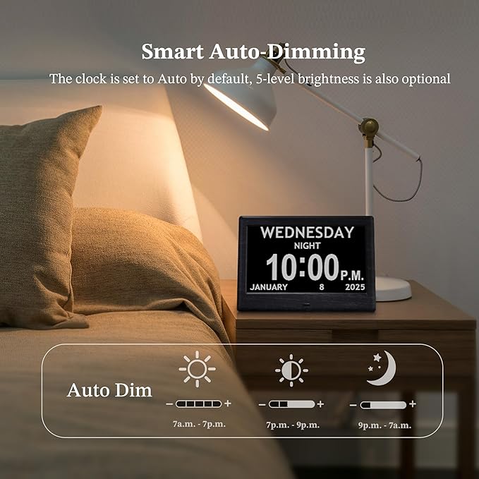 7'' Digital Clocks, 12 Reminders & 6 Alarms, Dementia Clock - Image 5
