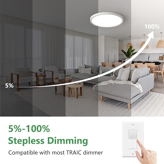 15.8 Inch Dimmable LED Flush Mount Ceiling Light, 3000K/3700K/4000K/5000K/6000K - Image 3
