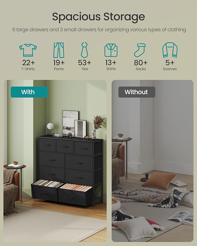 SONGMICS Dresser for Bedroom, Chest of Drawers, 9 Non-Woven Fabric Drawers - Image 4