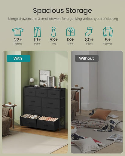 SONGMICS Dresser for Bedroom, Chest of Drawers, 9 Non-Woven Fabric Drawers - Image 4
