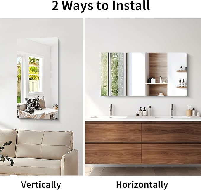 CILIBER Frameless Mirror, 20x40 Inch Bathroom Mirrors - Image 6