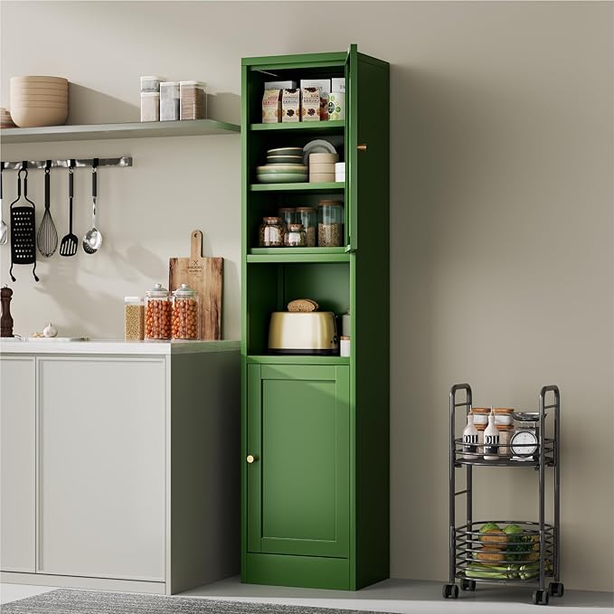 2-Door Metal Storage Cabinet, Tall Slim Pantry Organizer - Image 2