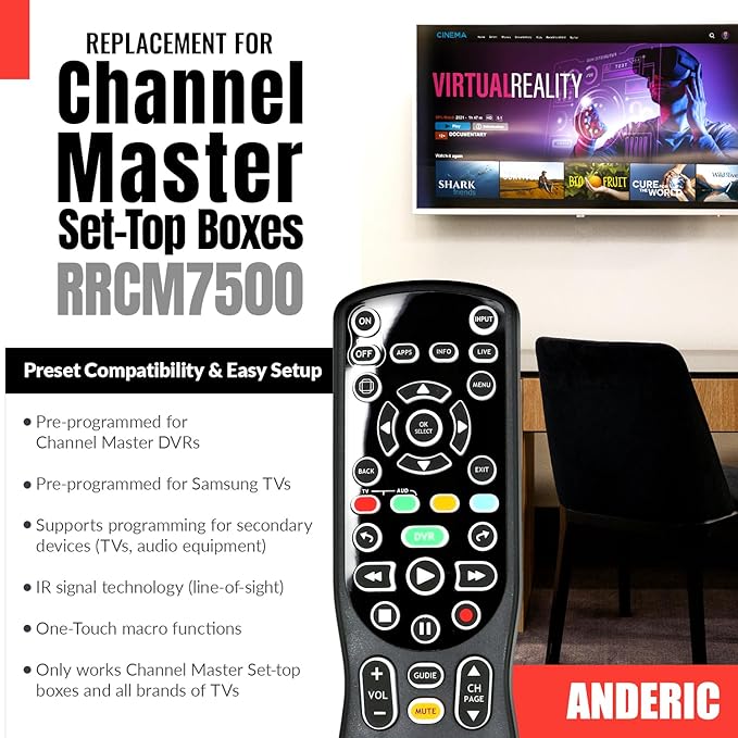 ANDERIC RRCM7500 for Channel Master DVR Remote Control CM7500XRC2 Replacement - Image 2