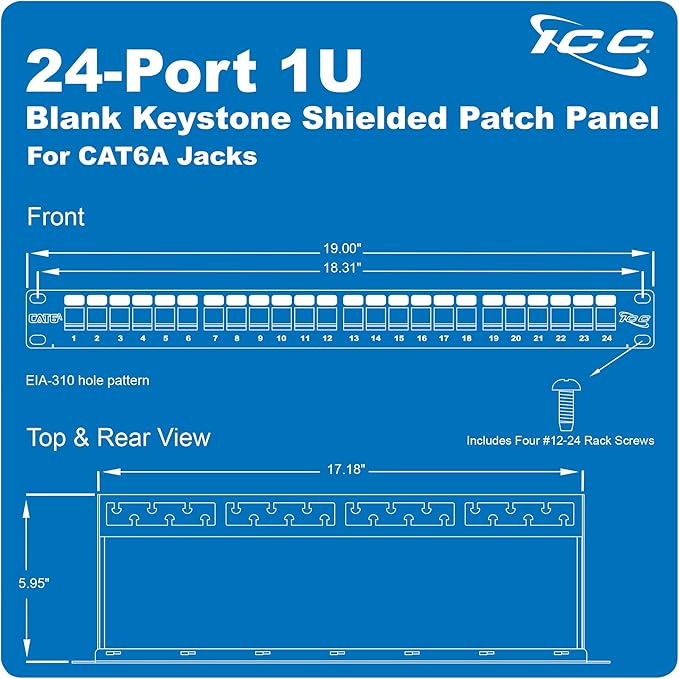 ICC 24-Port Blank Keystone Shielded 1U Patch Panel - Image 7