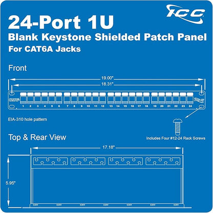 ICC 24-Port Blank Keystone Shielded 1U Patch Panel - Image 7