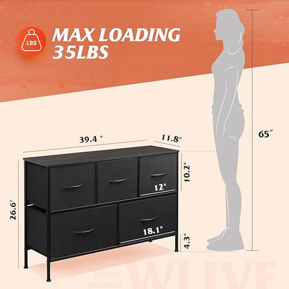 WLIVE Dresser for Bedroom with 5 Drawers, Long Fabric Dresser, Chest of Drawers - Image 3