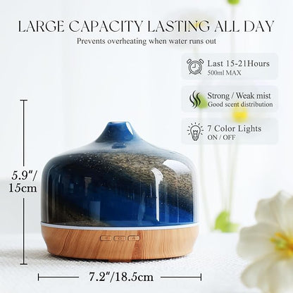 Porseme 500ml Glass Essential Oil Diffuser Aromatherapy Ultrasonic Cool Mist - Image 3