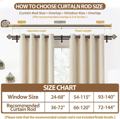 KAMANINA Double Curtain Rods for Windows 72 to 144 Inch, Adjustable, Bronze | Heavy Duty 1 Inch, Adjustable, Long Dual Drapery Rod for Living Room, Bedroom, Easy Install, Decorative Marbled Finials