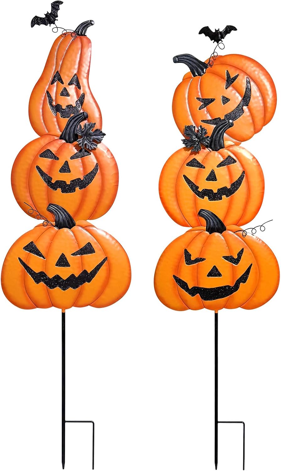2 Pack Halloween/Thanksgiving Garden Stakes, Outdoor Party Décor Stacked Meta...