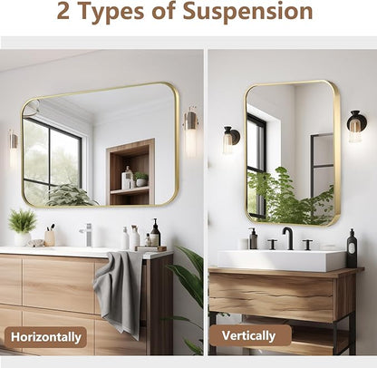 22x30 Inch Gold Bathroom Mirror, Brushed Gold Metal Framed Rectangular Mirror - Image 6