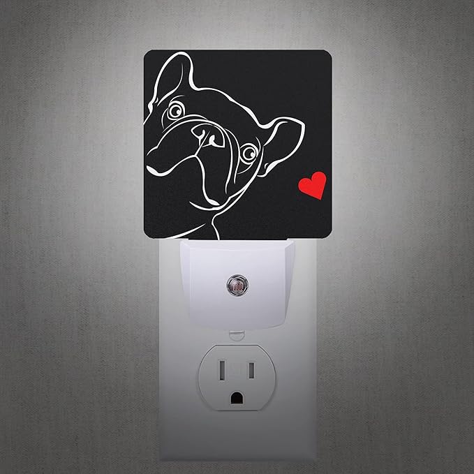Smoaffly French Bulldog Dog red Heart Night Light Plug-in LED Nightlights Auto - Image 2
