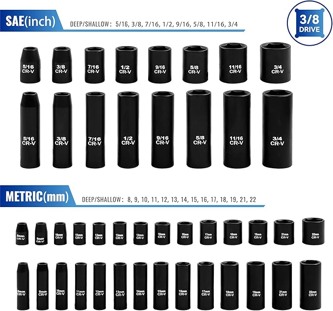 50-Piece 3/8" Drive Socket Set, SAE & Metric, Deep & Shallow, 72-Tooth Ratchet - Image 2