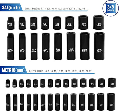 50-Piece 3/8" Drive Socket Set, SAE & Metric, Deep & Shallow, 72-Tooth Ratchet - Image 2