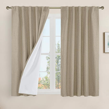 LAMIT Natural 100% Blackout Linen Curtains, 48 Inches Linen Textured Thermal by LAMIT