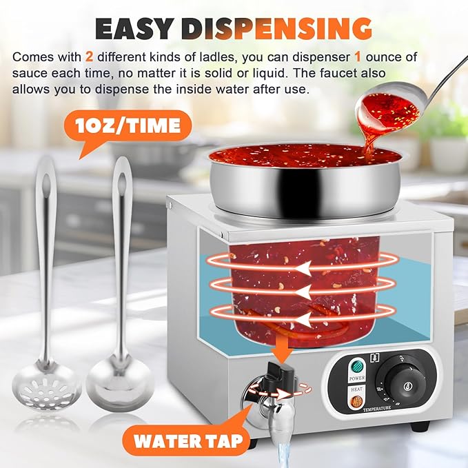 Nacho Cheese Warmer Dispenser 7.4Quart Hot Fudge Warmer Commercial Soup Warmer - Image 3