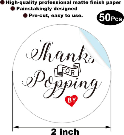 50 Thanks for Popping By Stickers, Baby Shower Favor Stickers, Baby Shower Stickers, 2 Inch